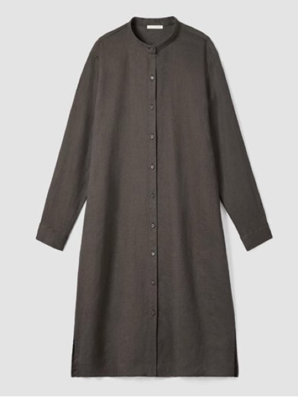 EILEEN FISHER - Organic Linen Band Collar Shirtdress - Grove - XS